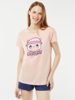 Conjunto de pijama corto short + camiseta estampada - 2 piezas