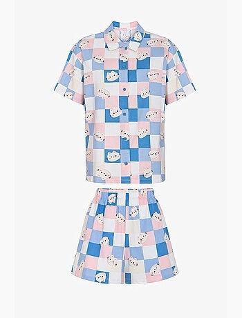 Conjunto de pijama cuteness de cuadros con camisa de manga corta y short penti