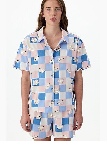 Conjunto de pijama cuteness de cuadros con camisa de manga corta y short penti