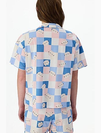 Conjunto de pijama cuteness de cuadros con camisa de manga corta y short penti