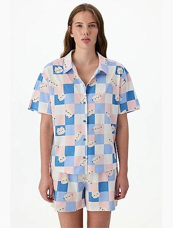 Conjunto de pijama cuteness de cuadros con camisa de manga corta y short penti
