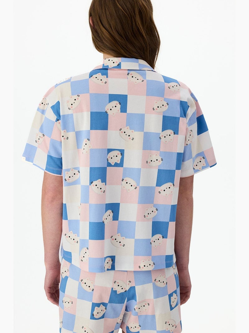 Conjunto de pijama cuteness de cuadros con camisa de manga corta y short penti Azul Rosa Blanco - Kiabi