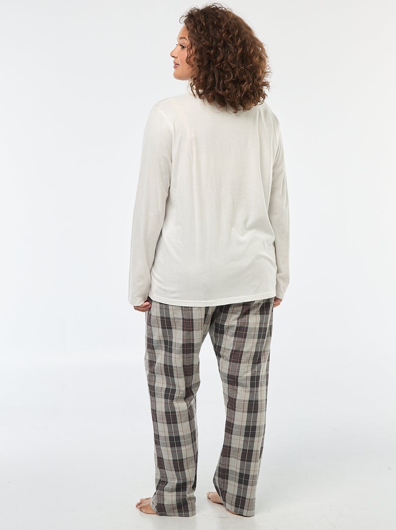 Conjunto de pijama de 2 piezas camiseta + pantalón a cuadros - 2 piezas Blanco - Kiabi