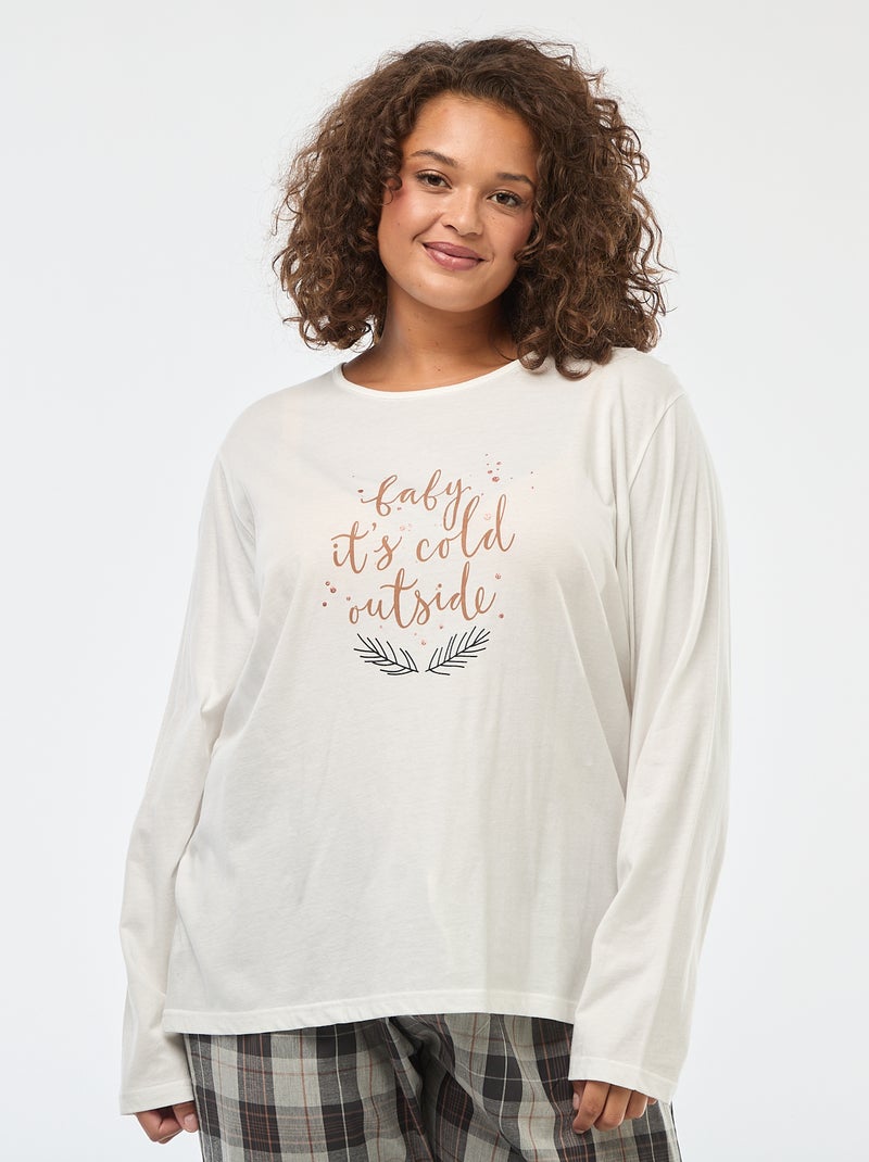 Conjunto de pijama de 2 piezas camiseta + pantalón a cuadros - 2 piezas Blanco - Kiabi