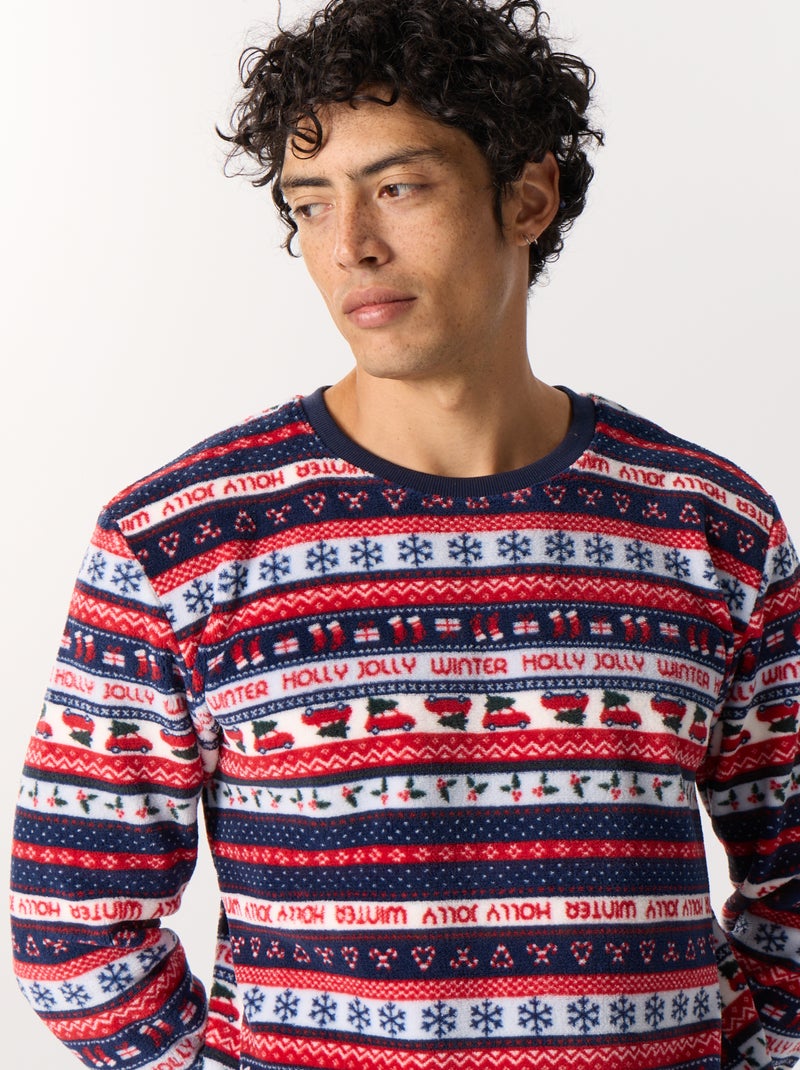 Conjunto de pijama de 2 piezas de tejido polar con estampado jacquard de Navidad Azul - Kiabi