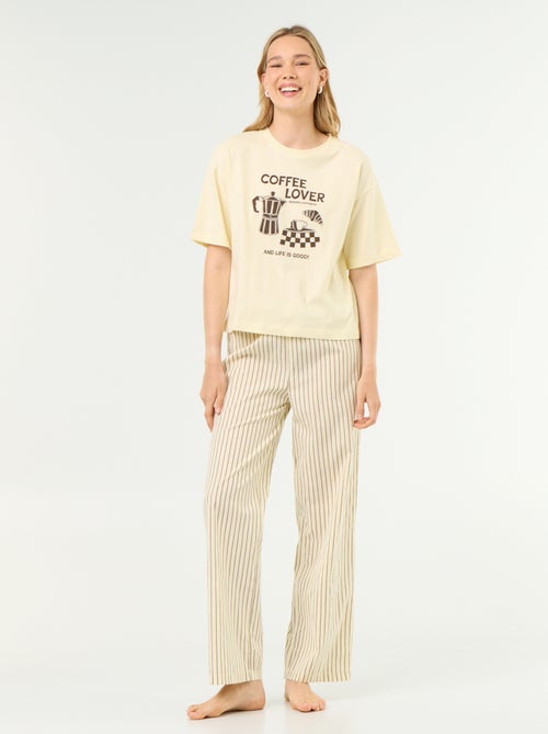 Conjunto de pijama de algodón - Camiseta + pantalón - Kiabi