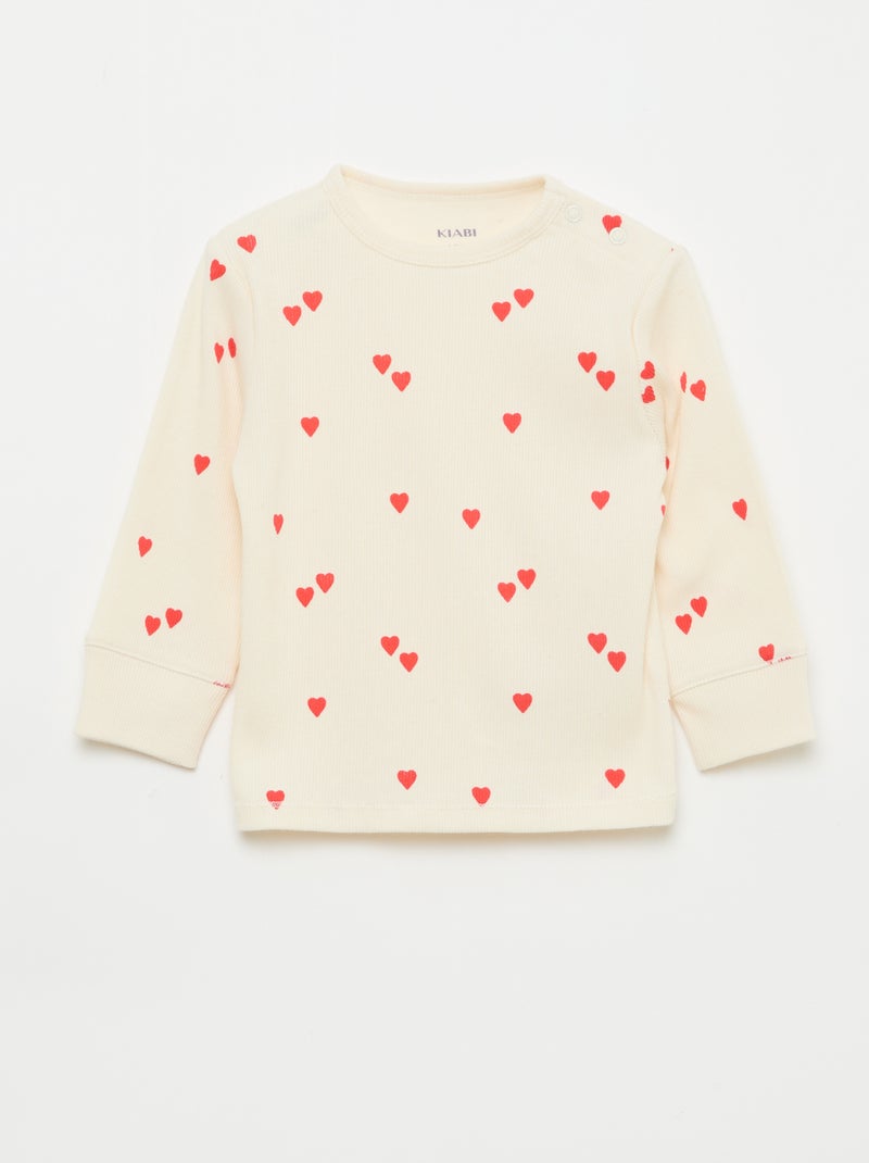 Conjunto de pijama de algodón de canalé - 2 piezas Blanco - Kiabi