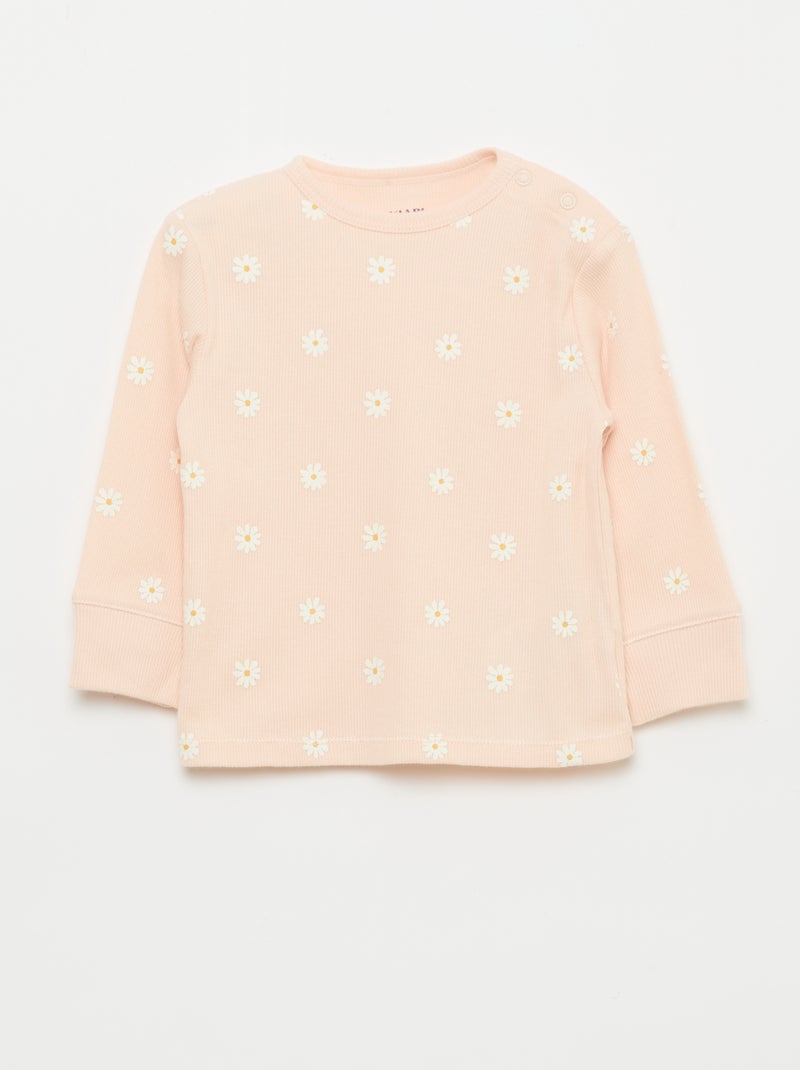 Conjunto de pijama de algodón de canalé - 2 piezas Rosa - Kiabi