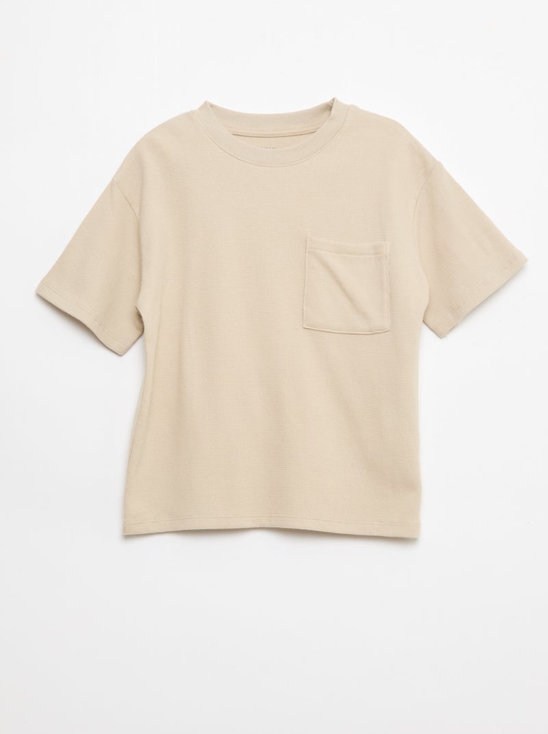 Conjunto de pijama de algodón liso Beige - Kiabi