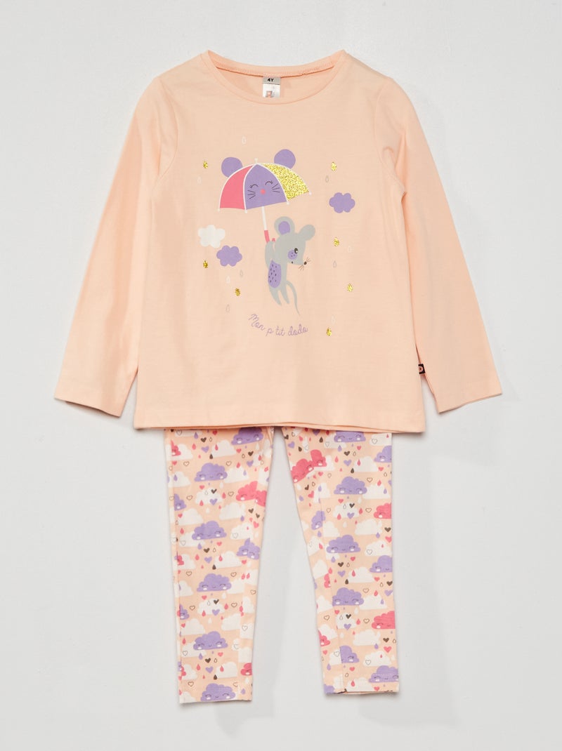 Conjunto de pijama de algodón rosa - Kiabi