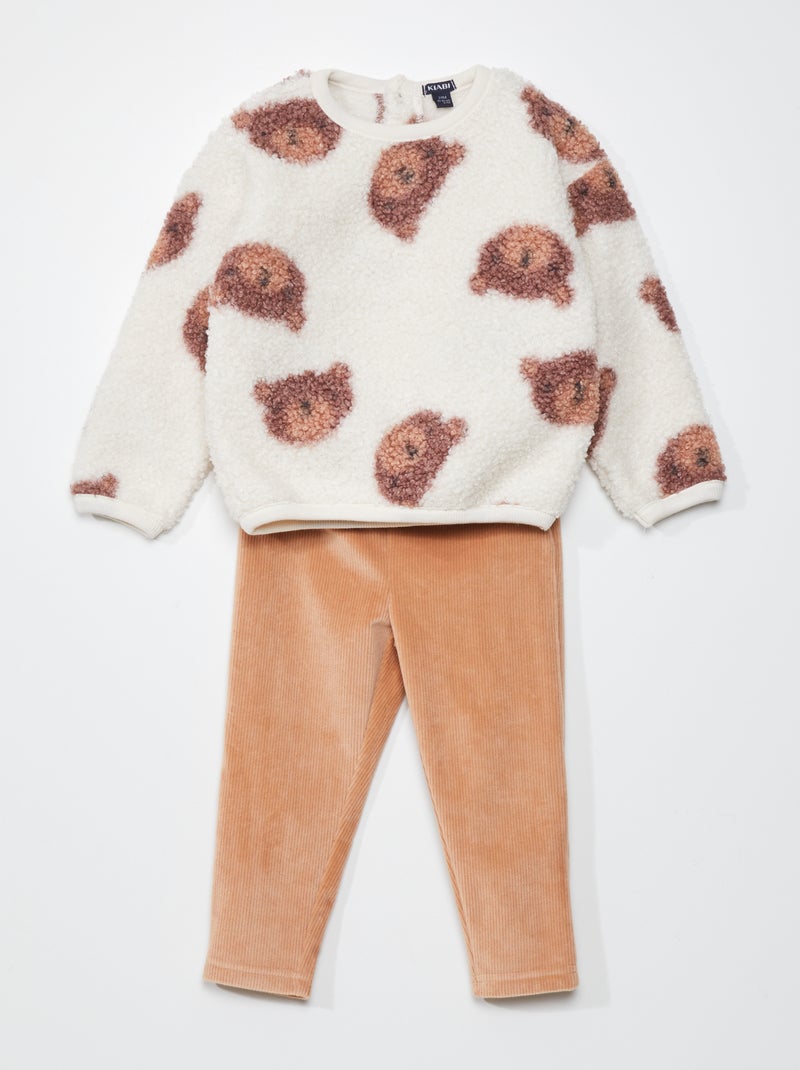Conjunto de pijama de borreguito y terciopelo - 2 piezas BEIGE - Kiabi