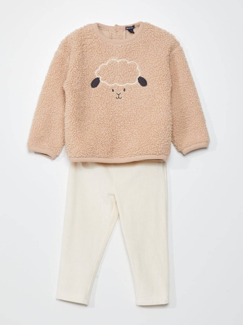 Conjunto de pijama de borreguito y terciopelo - 2 piezas BEIGE - Kiabi