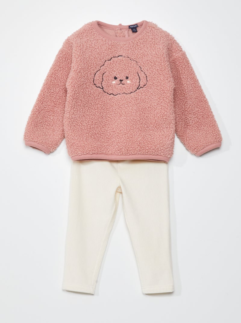 Conjunto de pijama de borreguito y terciopelo - 2 piezas BEIGE - Kiabi