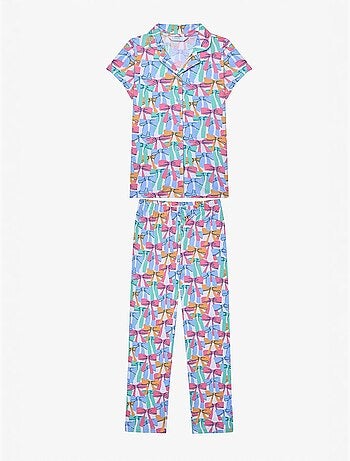 Conjunto de pijama de camisa y shorts con lazos de colores penti