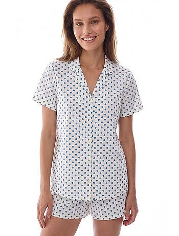 Conjunto de pijama de camisa y shorts con lunares y manga corta penti