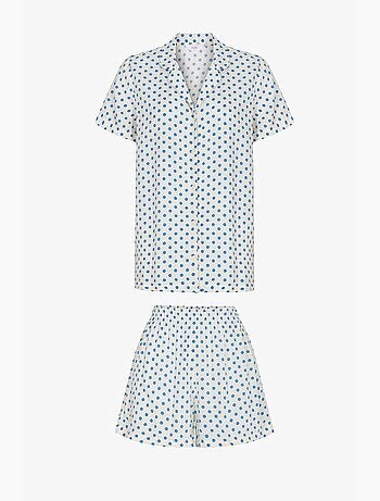 Conjunto de pijama de camisa y shorts con lunares y manga corta penti