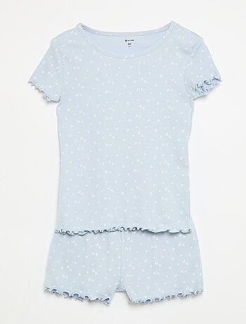 Conjunto de pijama de camiseta + pantalón corto de punto acanalado de algodón