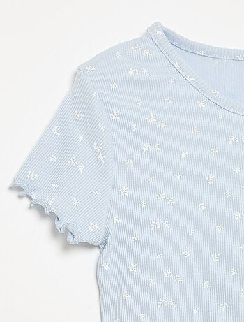 Conjunto de pijama de camiseta + pantalón corto de punto acanalado de algodón