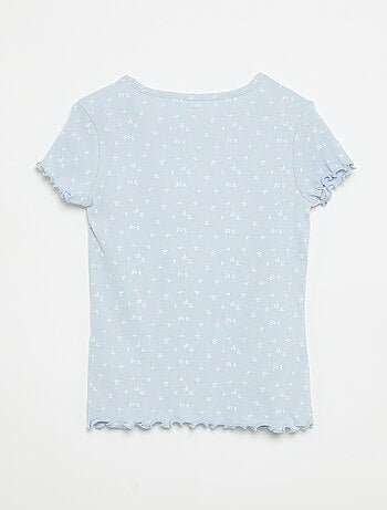 Conjunto de pijama de camiseta + pantalón corto de punto acanalado de algodón