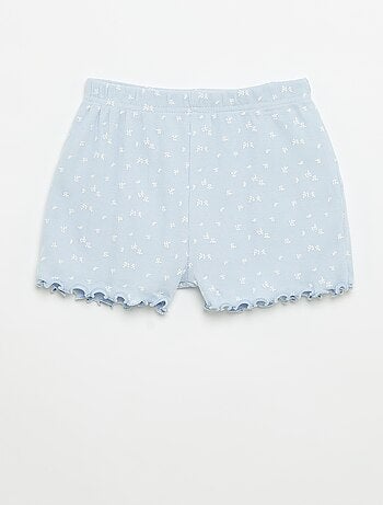 Conjunto de pijama de camiseta + pantalón corto de punto acanalado de algodón