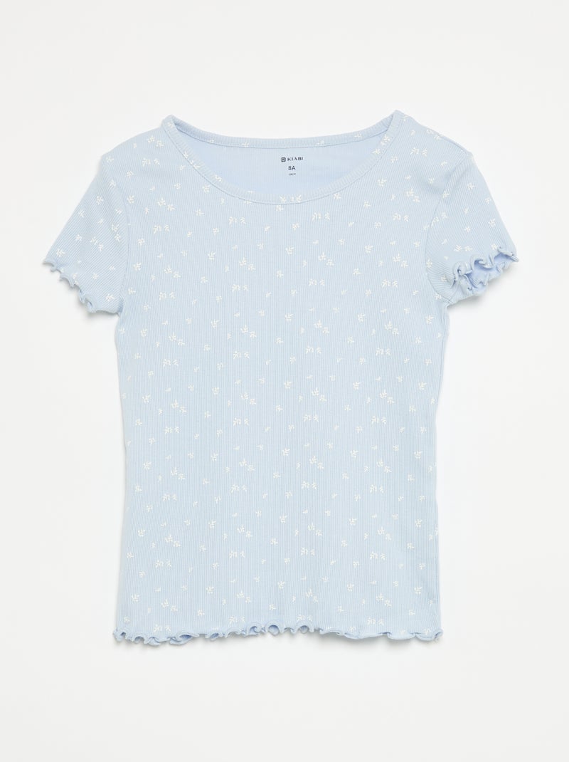 Conjunto de pijama de camiseta + pantalón corto de punto acanalado de algodón Azul - Kiabi
