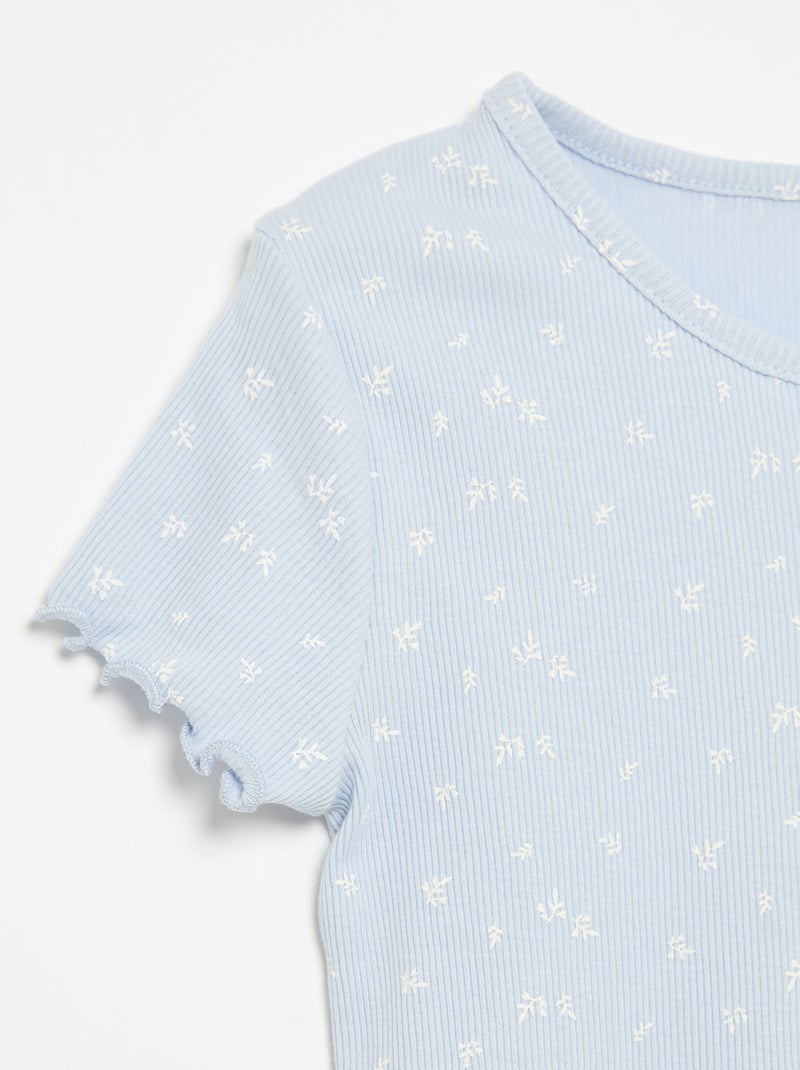 Conjunto de pijama de camiseta + pantalón corto de punto acanalado de algodón Azul - Kiabi