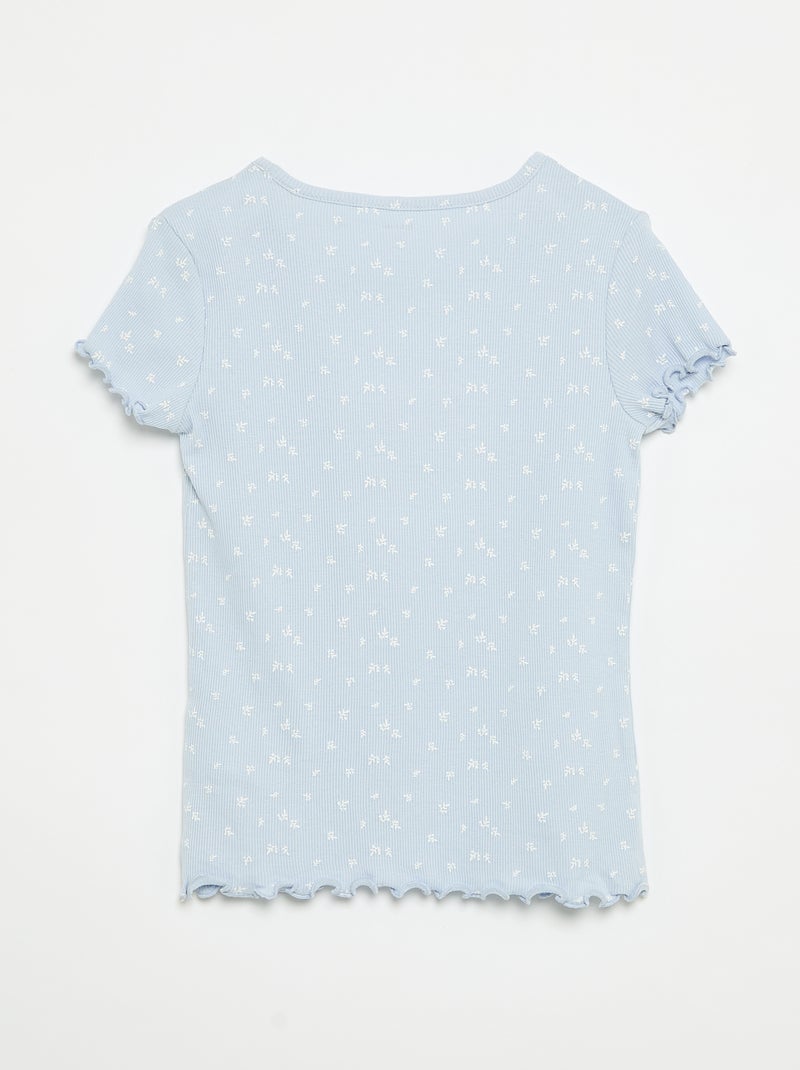 Conjunto de pijama de camiseta + pantalón corto de punto acanalado de algodón Azul - Kiabi