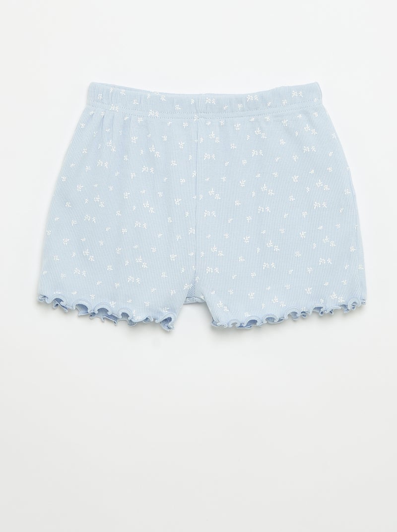 Conjunto de pijama de camiseta + pantalón corto de punto acanalado de algodón Azul - Kiabi