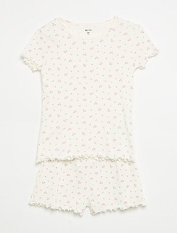 Conjunto de pijama de camiseta + pantalón corto de punto acanalado de algodón