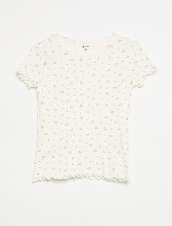 Conjunto de pijama de camiseta + pantalón corto de punto acanalado de algodón