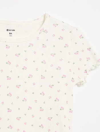 Conjunto de pijama de camiseta + pantalón corto de punto acanalado de algodón