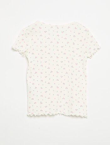 Conjunto de pijama de camiseta + pantalón corto de punto acanalado de algodón