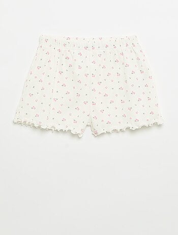 Conjunto de pijama de camiseta + pantalón corto de punto acanalado de algodón