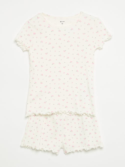 Conjunto de pijama de camiseta + pantalón corto de punto acanalado de algodón - Kiabi
