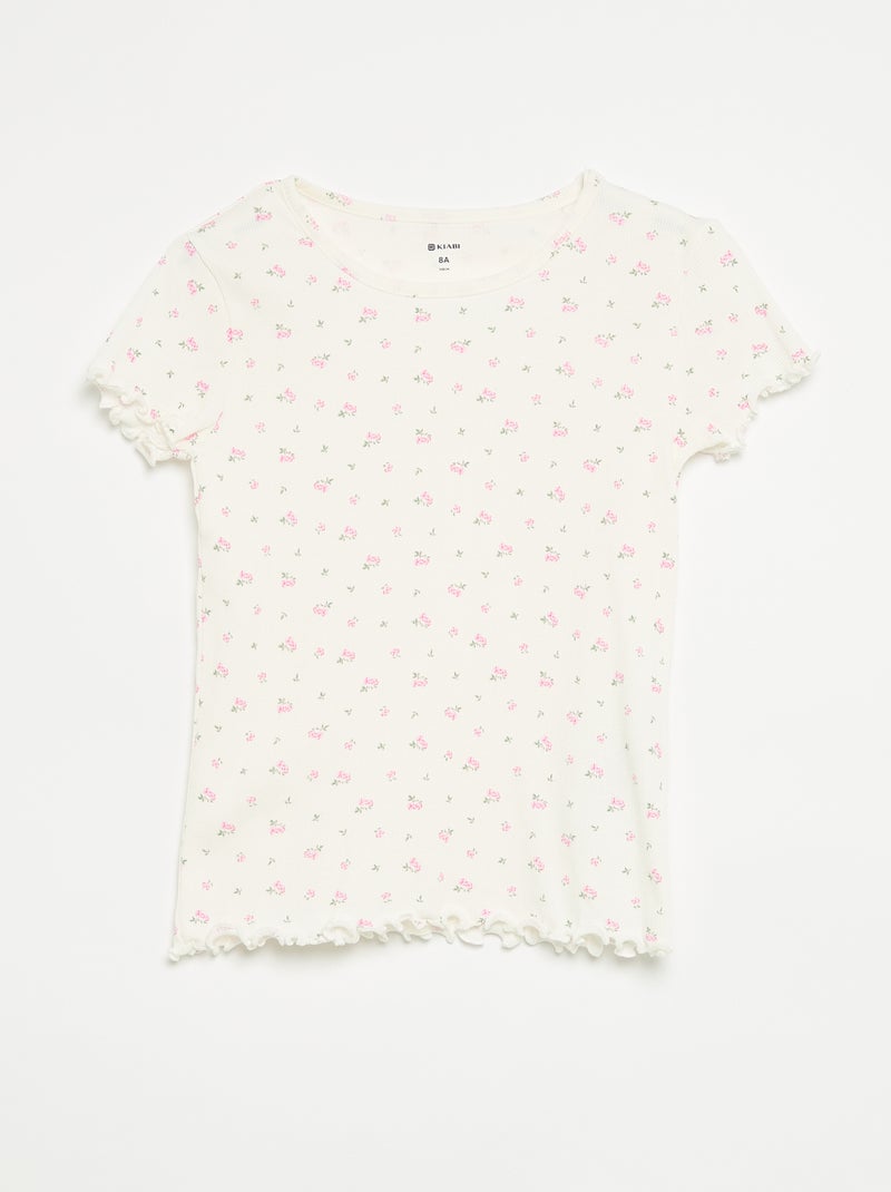 Conjunto de pijama de camiseta + pantalón corto de punto acanalado de algodón Blanco - Kiabi