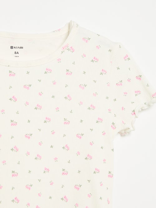 Conjunto de pijama de camiseta + pantalón corto de punto acanalado de algodón - Kiabi