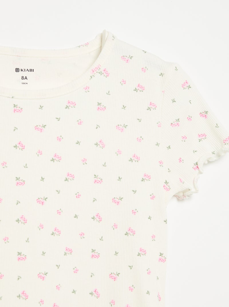 Conjunto de pijama de camiseta + pantalón corto de punto acanalado de algodón Blanco - Kiabi
