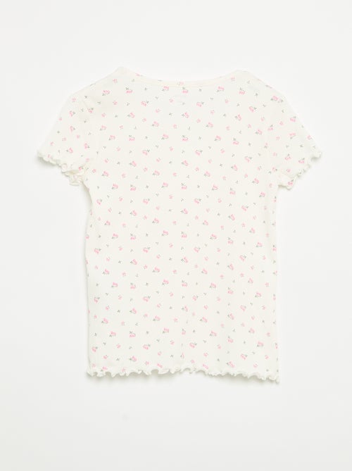 Conjunto de pijama de camiseta + pantalón corto de punto acanalado de algodón - Kiabi