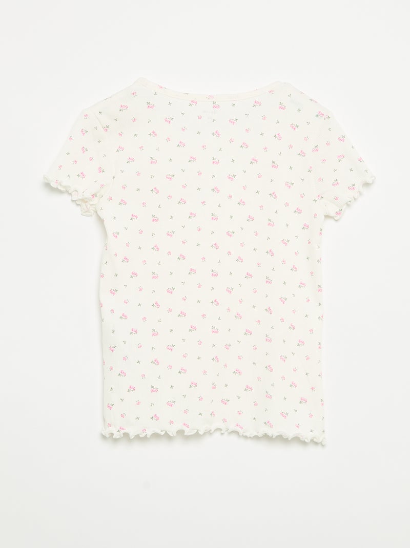 Conjunto de pijama de camiseta + pantalón corto de punto acanalado de algodón Blanco - Kiabi