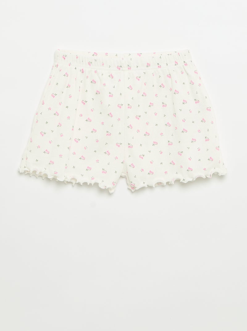 Conjunto de pijama de camiseta + pantalón corto de punto acanalado de algodón Blanco - Kiabi