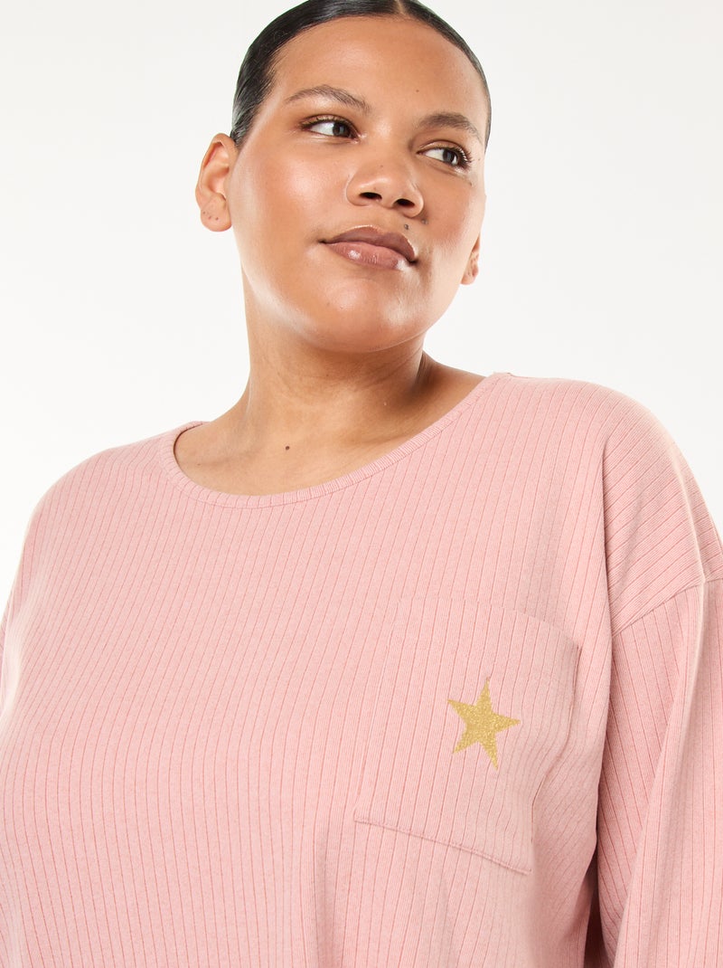 Conjunto de pijama de canalé - 2 piezas Rosa - Kiabi