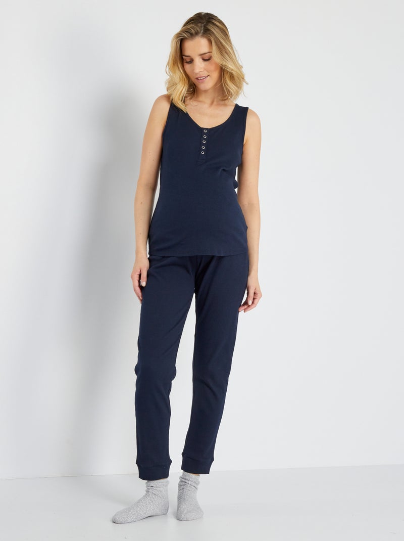 Conjunto de pijama de canalé premamá  - 2 piezas azul - Kiabi