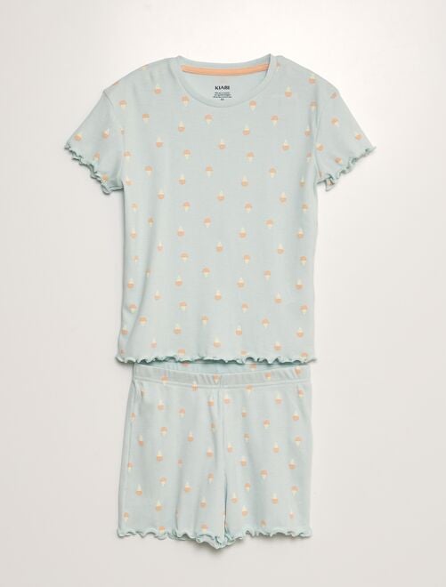 Conjunto de pijama de canalé y estampado - 2 piezas - Kiabi