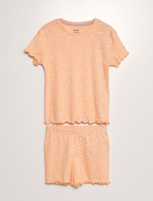 Conjunto de pijama de canalé y estampado - 2 piezas - Kiabi