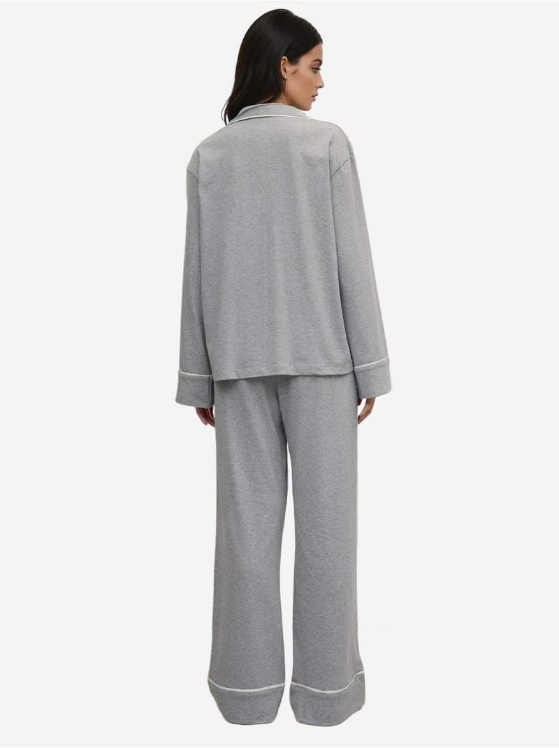 Conjunto de pijama de cintura alta, pierna ancha y cuello camisero hiccup Gris claro - Kiabi