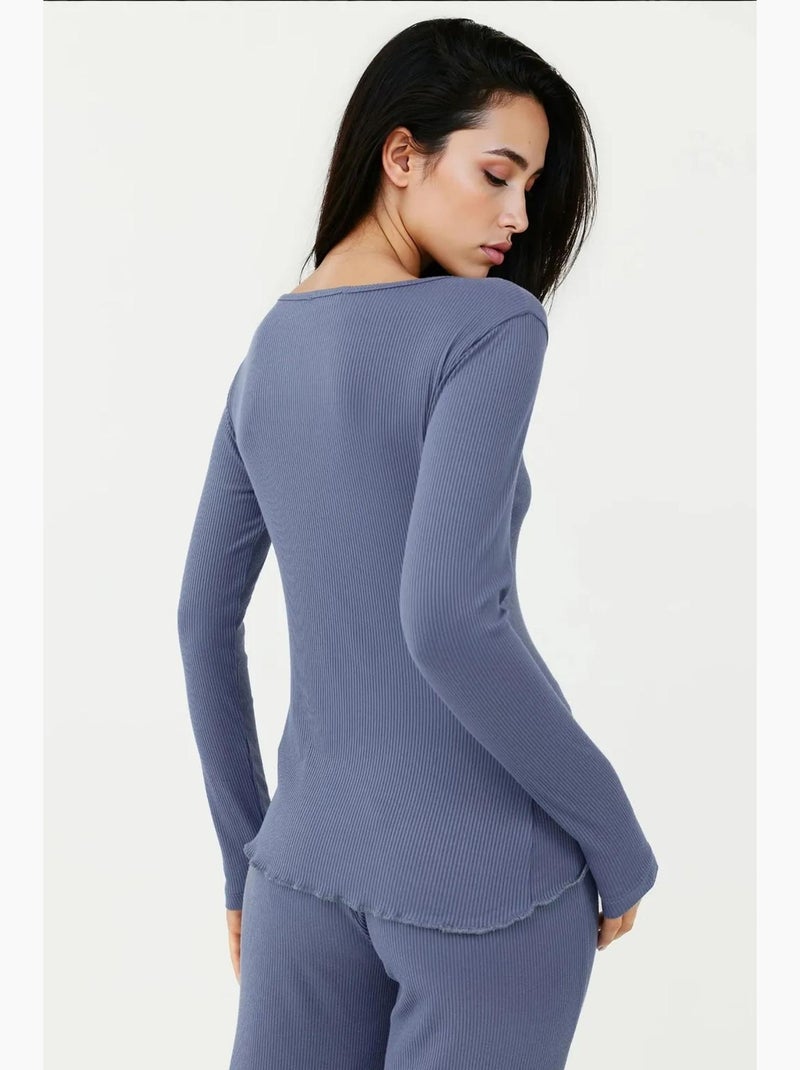 Conjunto de pijama de corte relajado con cuello en v y pierna ancha hiccup Azul pastel - Kiabi