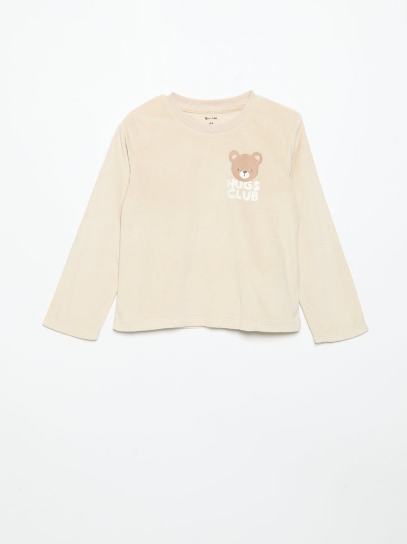 Conjunto de pijama de forro polar con capucha animada - 2 piezas Beige - Kiabi