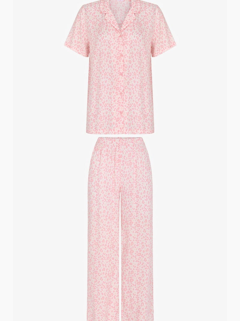 Conjunto de pijama de leopardo con camisa de manga corta y pantalón penti Rosa claro - Kiabi