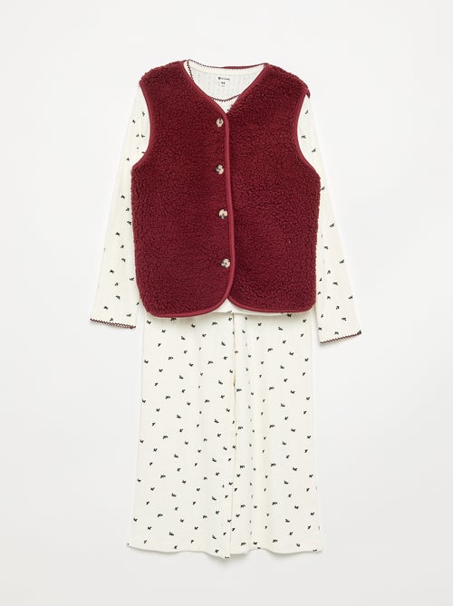 Conjunto de pijama de Navidad para niña de 3 piezas - Camiseta + pantalón + chaleco - Kiabi