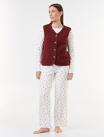 Conjunto de pijama de punto calado + cárdigan efecto borreguito - 3 piezas